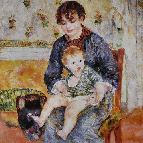 Mother and child, work of Renoir, representing a mother nursing her baby. This work represents the maternal love.